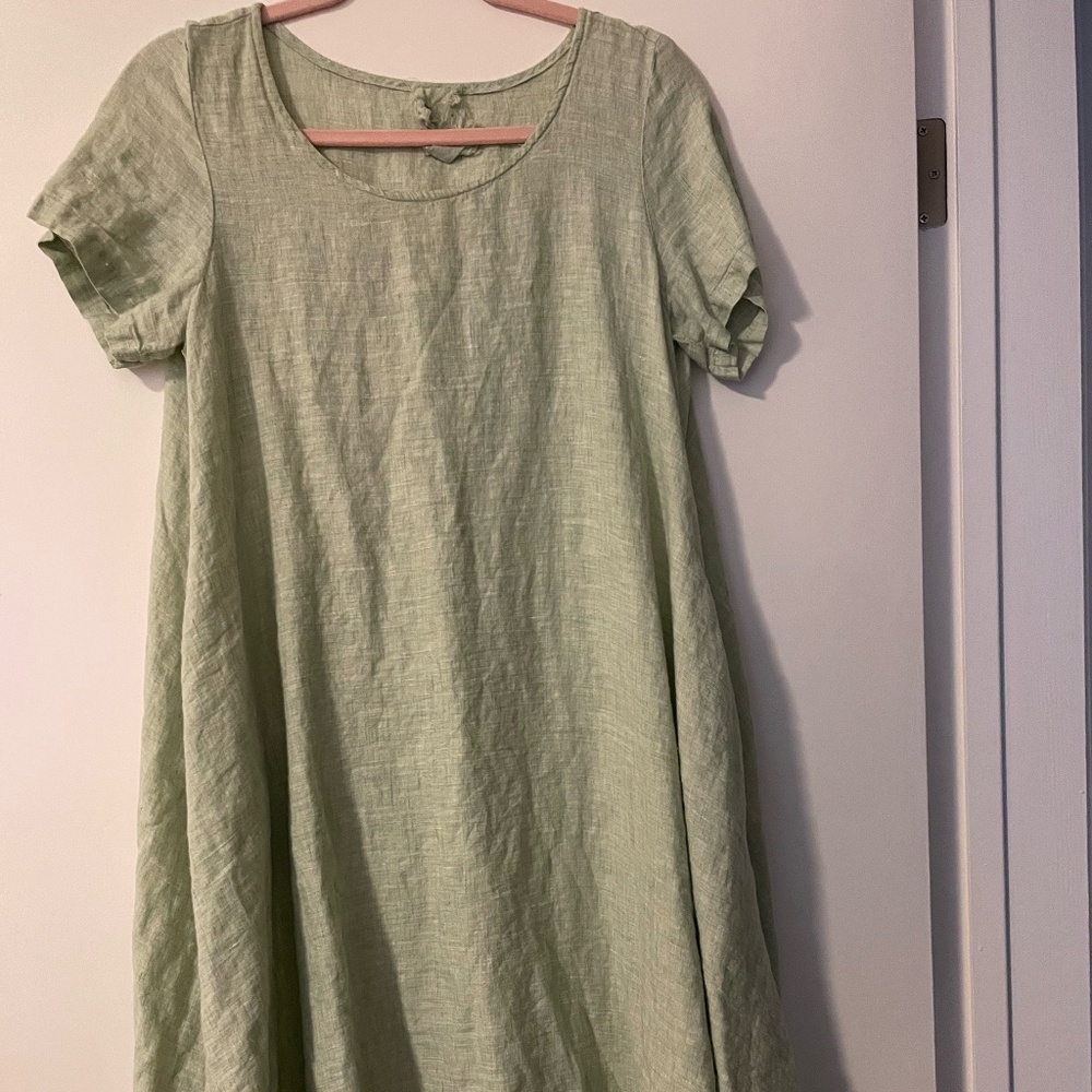 Yuvita Linens Mid Length Light Green Dress